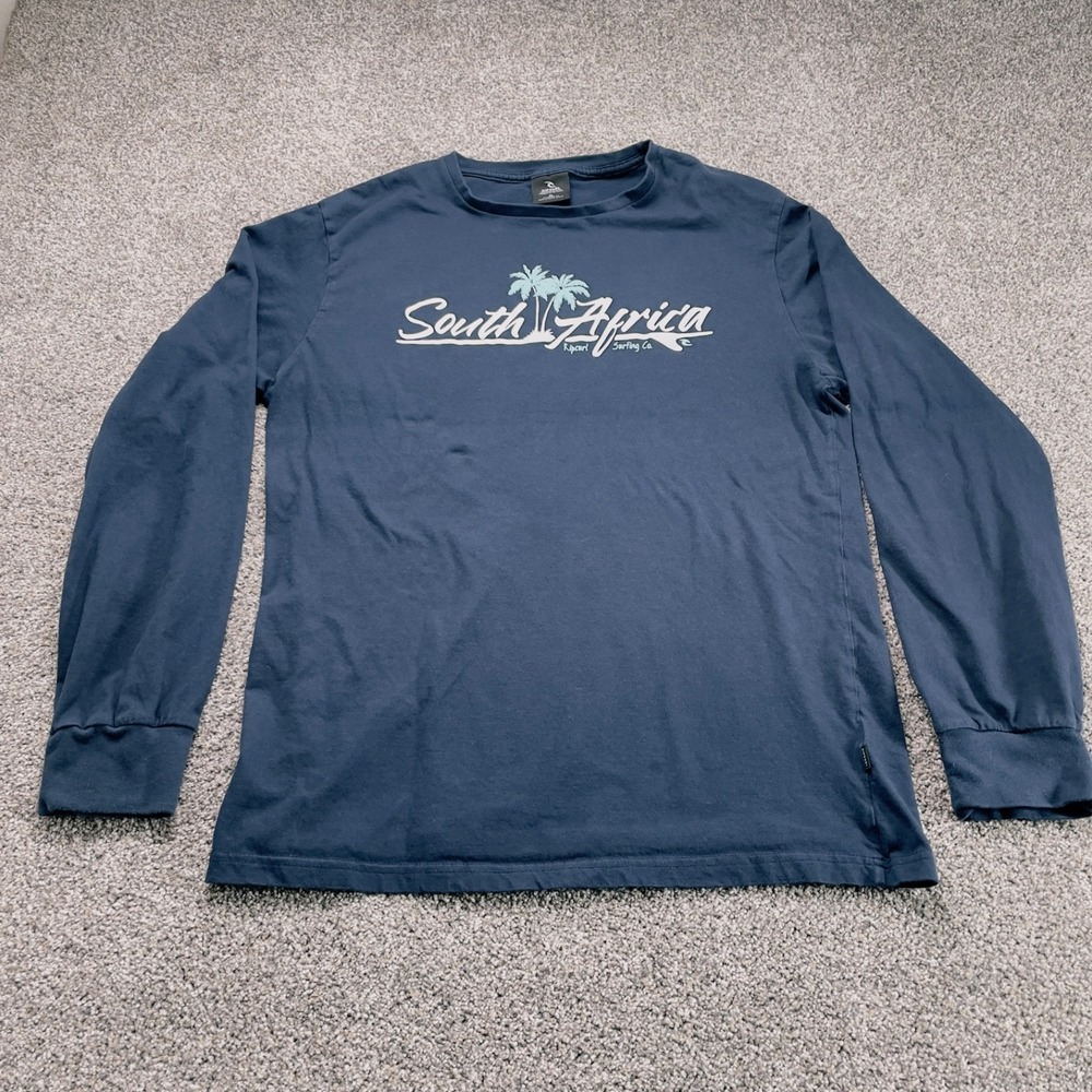 Rip Curl Mens South Africa Surfing Co Long Sleeve Graphic‎ T-Shirt Navy Blue 2XL
